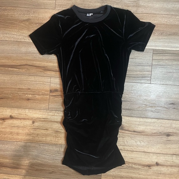 The Kooples Short Sleeve whimsigoth grunge black Velvet Rouched Mini Dress - Picture 4 of 9